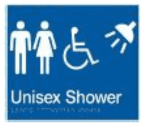 Unisex Shower Braille Sign - Blue/Silver