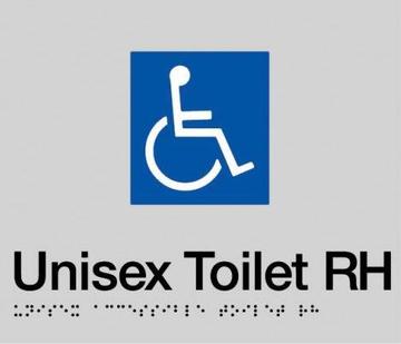 Unisex Toilet RH Braille Sign - Blue/Silver