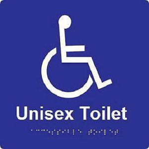 Unisex Toilet Braille Sign - Blue/Silver