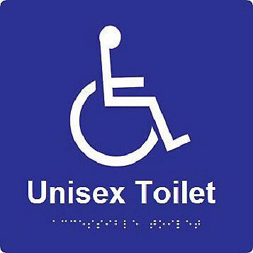 Unisex Toilet Braille Sign - Blue/Silver