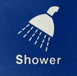 Shower Braille Sign - Blue/Silver