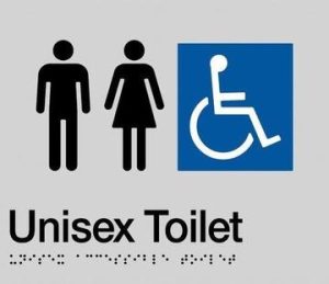 Unisex Toilet Braille Sign - Blue/Silver