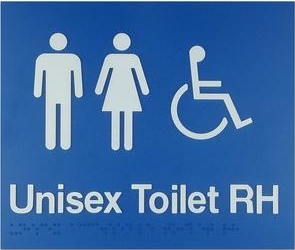 Unisex Toilet RH Braille Sign - Blue/Silver