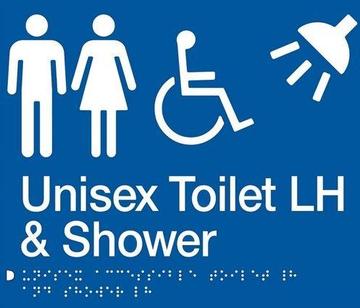 Unisex Toilet LH and Shower Braille Sign - Blue