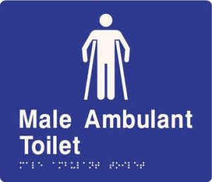 Male Ambulant Toilet Braille Sign - Blue/Silver