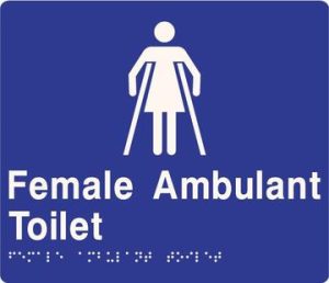 Female Ambulant Toilet Braille Sign - Blue/Silver