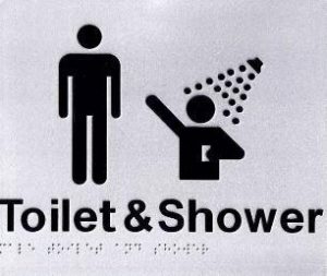 Toilet and Shower Braille Sign - Blue/Silver