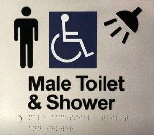 Male Toilet and Shower Braille Sign - Blue/Silver
