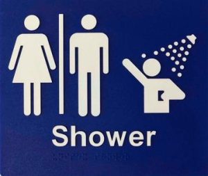 Unisex Shower Braille Sign - Blue/Silver