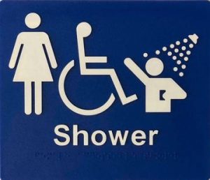 Shower Braille Sign - Blue/Silver
