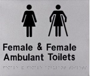 Female and Female Ambulant Toilets Braille Sign - Blue/Silver