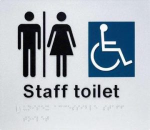 Staff Toilet Braille Sign - Blue/Silver