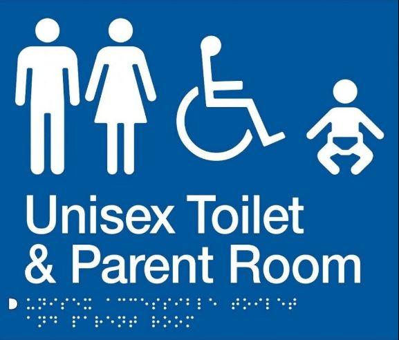 Unisex Toilet and Parent Room Braille Sign - Blue