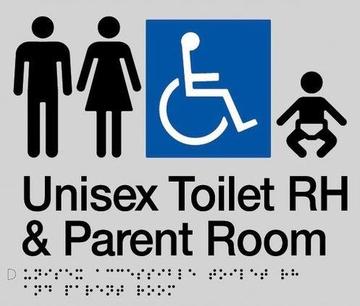 Unisex Toilet RH and Parent Room Braille Sign