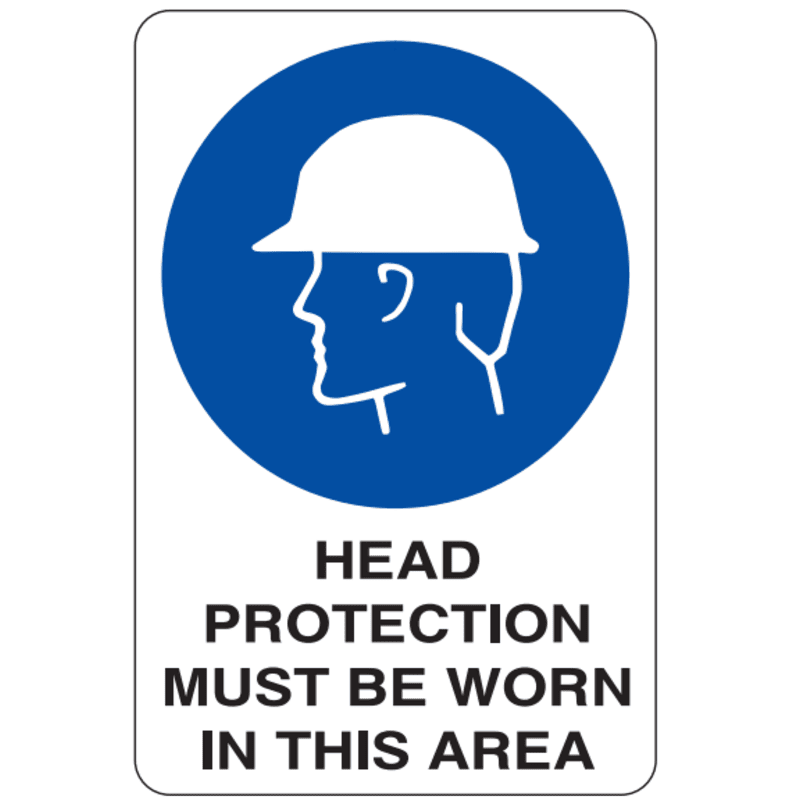 Protective equipment signs displaying PPE requirements like helmets, safety glasses, and high-vis clothing on a worksite