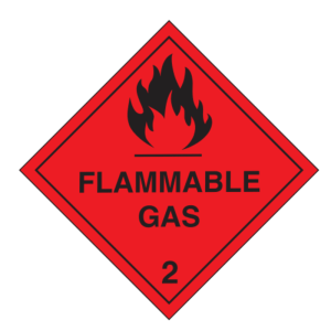 Hazardous goods signs warning of chemical and flammable material risks in an industrial or transport setting