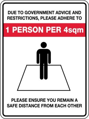 1 Person per 4sqm (Social Distancing) Covid-19