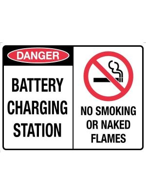 Danger Battery Charging Station No Smoking or Naked Flames Sign