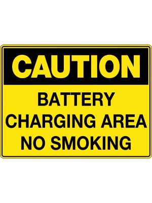 Caution Battery Charging Area No Smoking sign