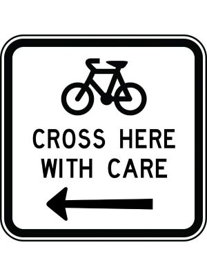 Bicycles Cross Here With Care Left or Right Sign