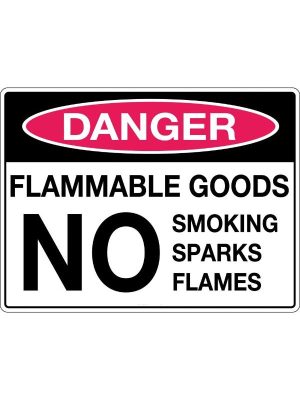 Danger Flammable Goods No Smoking Sparks Flames Sign