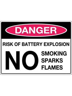 Danger Risk of Battery Explosion No Smoking Sparks Flames