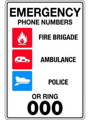 Emergency Phone Numbers or Ring 000 Sign