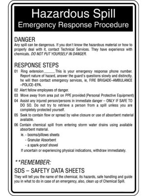 Hazardous Spill Emergency Response Procedure Sign