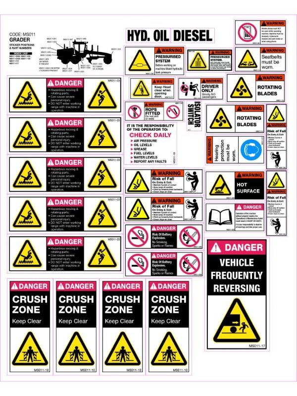 Machinery Sticker Sets Grader (31 decals per sheet) | Australia