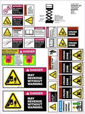 Machinery Sticker Sets Scissor Lift 20 decals per sheet Sign