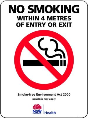 Prohibition Sign – No Smoking Within 4m of Entry NSW