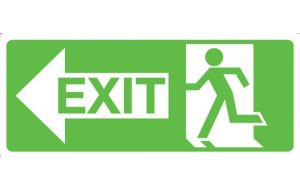 Running Man With Exit and Left Arrow Sign