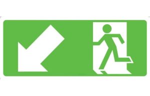 Running Man with Arrow Down Left Sign