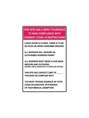 Zero Tolerance Covid Site Conditions Vaccinations